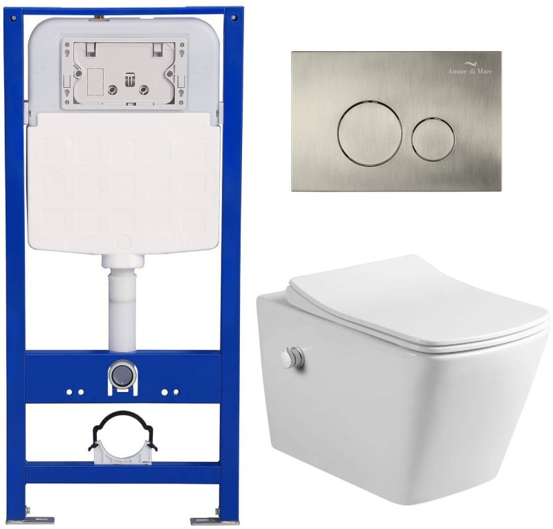 Комплект 6 в 1: инсталляция Amore di Mare QuickFit 50114 с подвесным унитазом Garda Bidet P310-X и клавишей смыва 303BN (QF303BN310X)